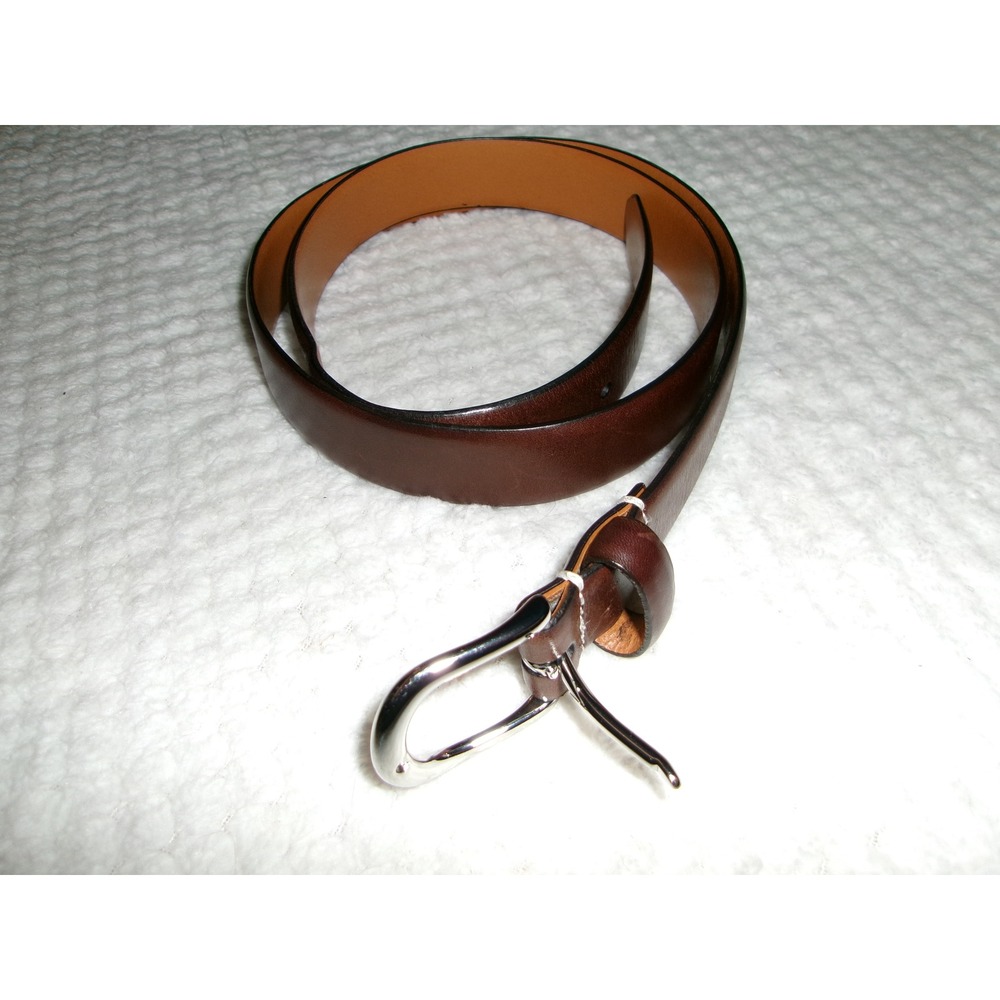 J.Crew Mens 38 Leather Belt Brown Italian Leather Silver Buckle K0966